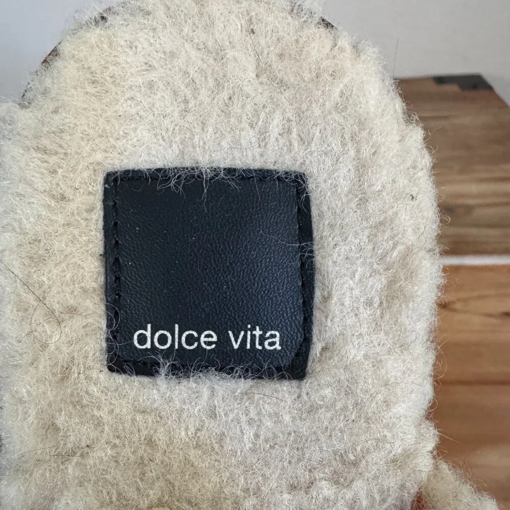 Dolce Vita Pela Cream Faux Sherpa Silver Chain Slip on Flat Loafer Mule Size 9